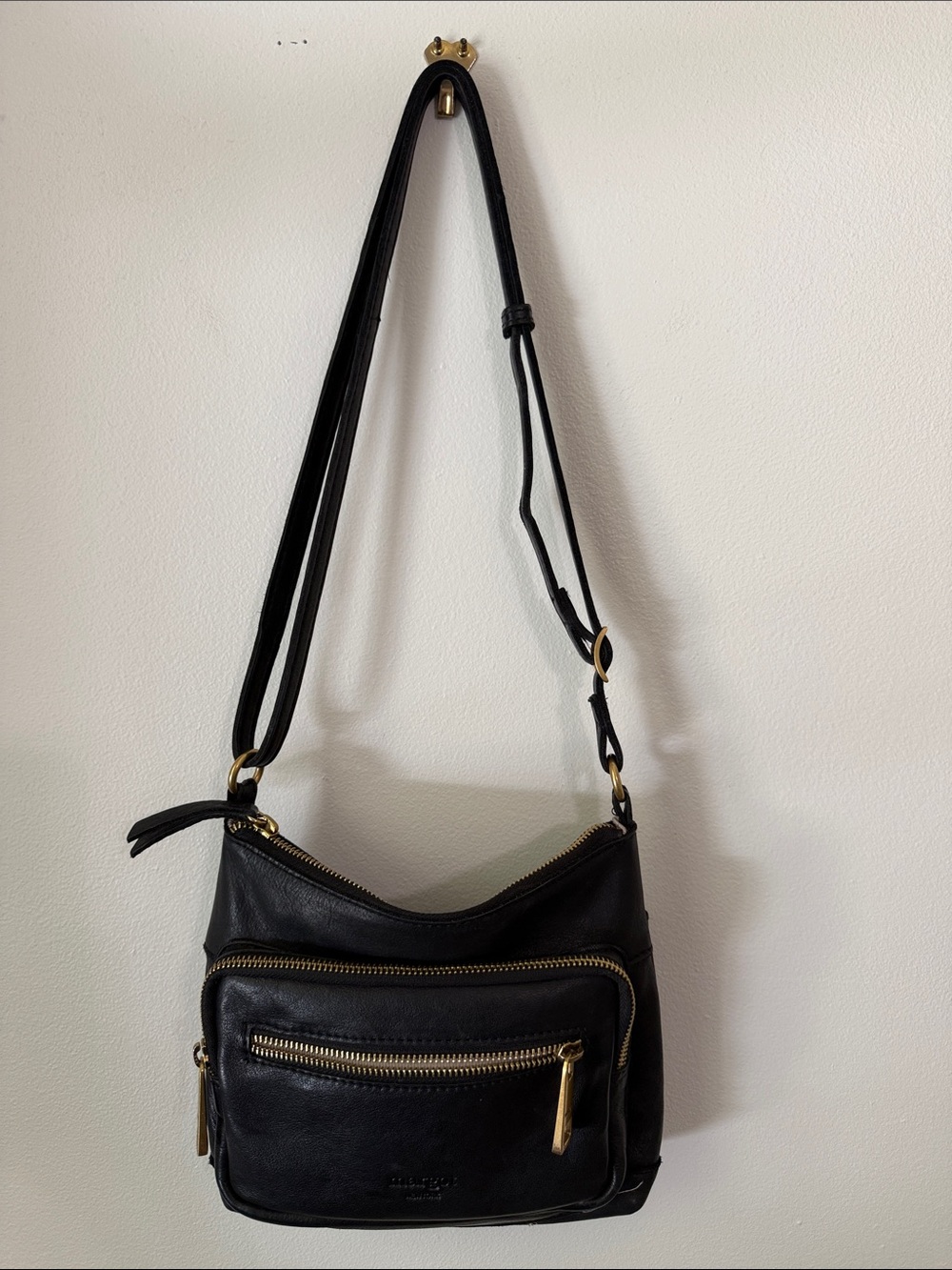 Margot New York-Black Leather Crossbody Bag with Gold Hardware-Classic Everyday